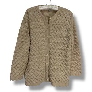 VTG Cuddle Knit Cream Cardigan Tan Sweater Off White Textured Coastal Grandma Lg